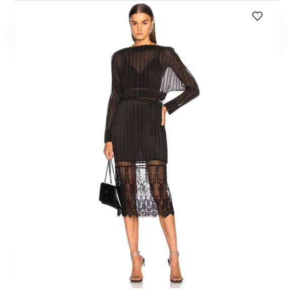 Stella McCartney Black Midi Sheer and Pleated Lace Dress Size: 38